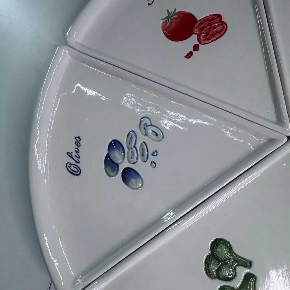 Pottery Barn Pizza Buono Set of 6 Wedge Shaped Dessert Plates Fruit Vegetable